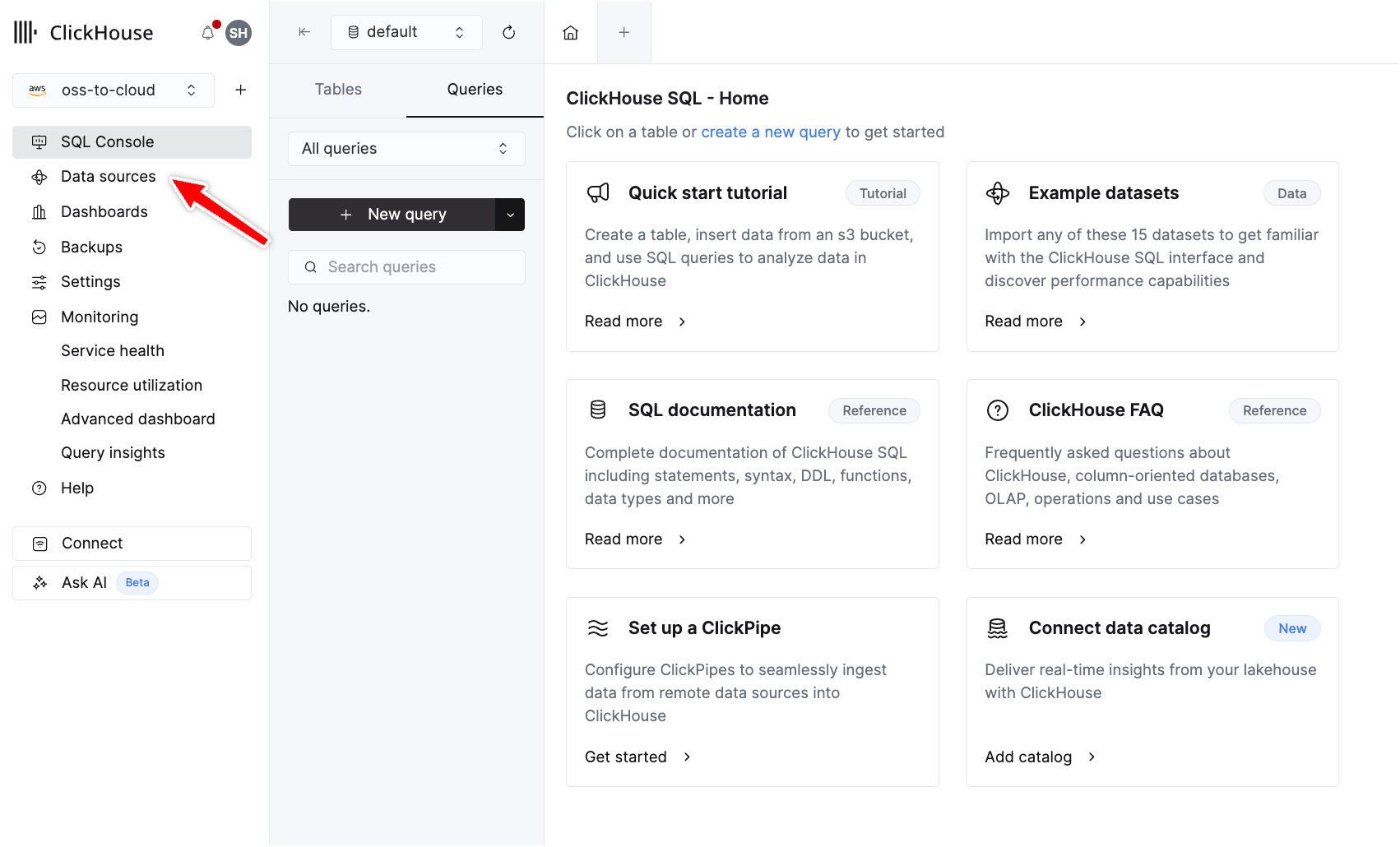 Navigate to Data Sources
