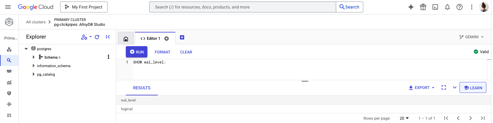 Verify that logical replication is enabled