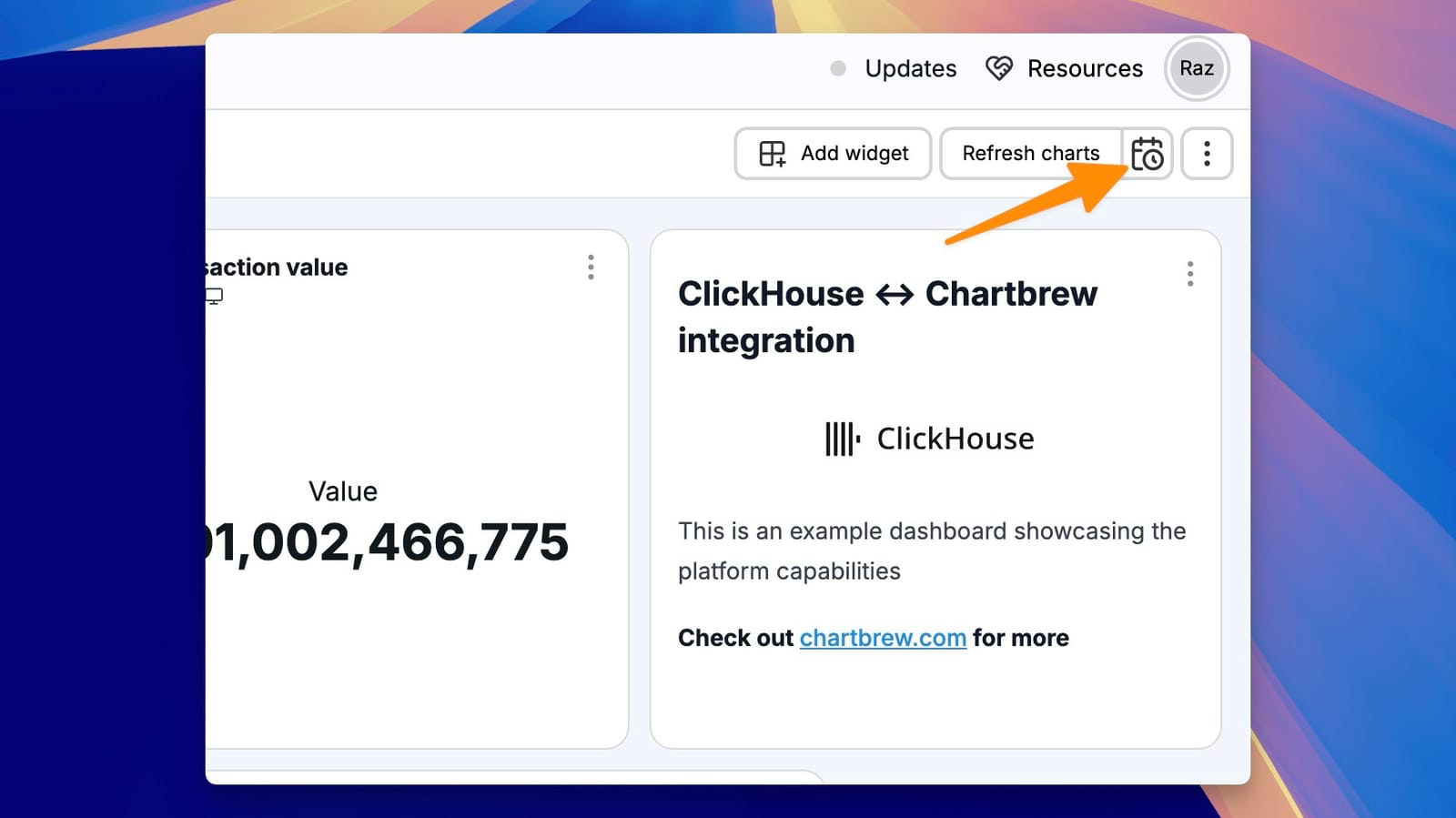 Chartbrew dataset refresh settings