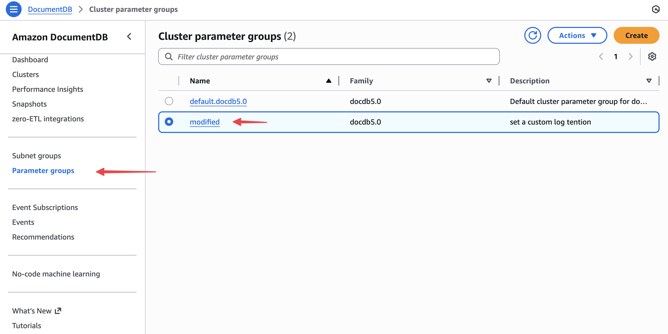 Select parameter group