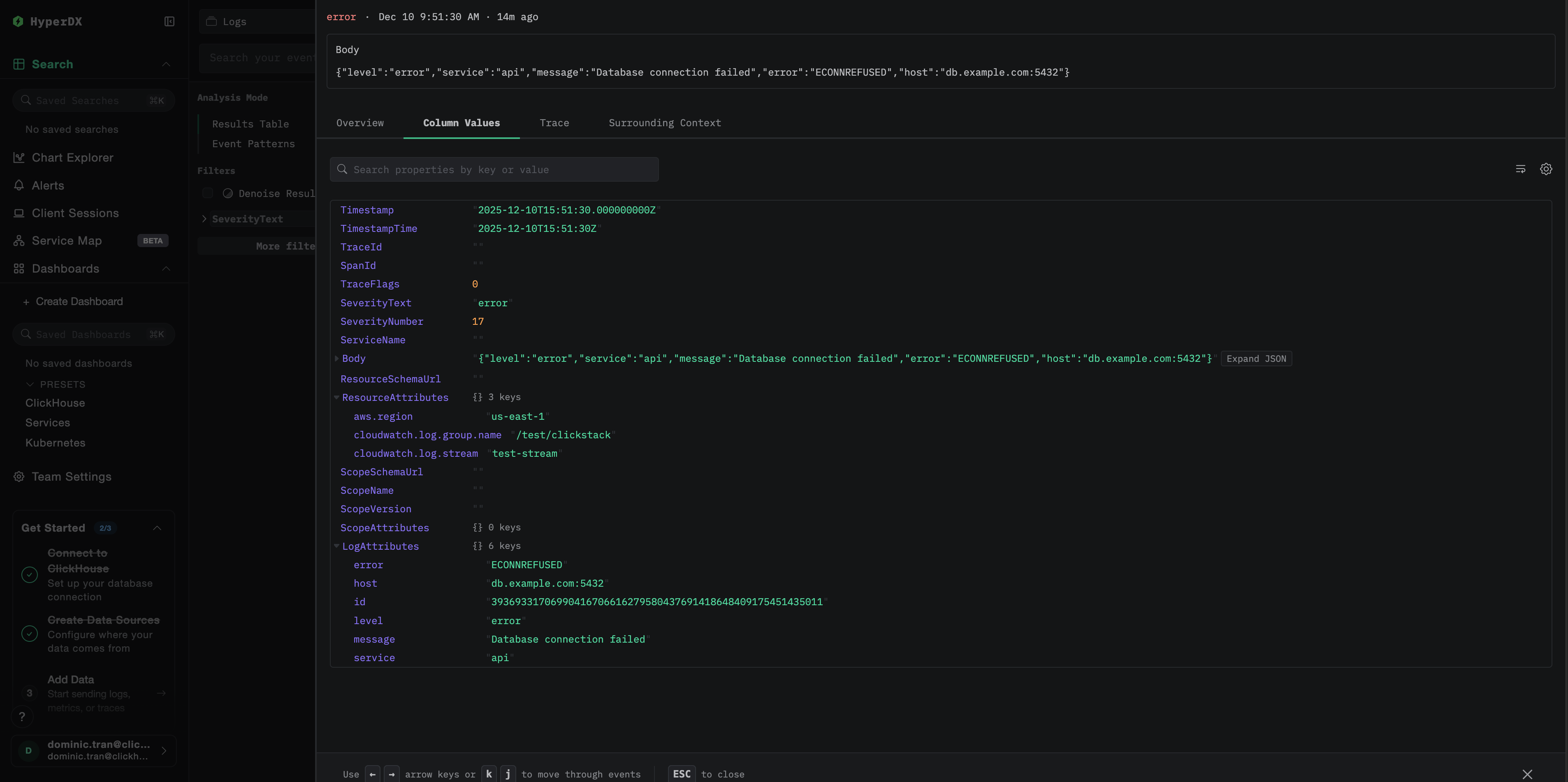 Error Log Column Values