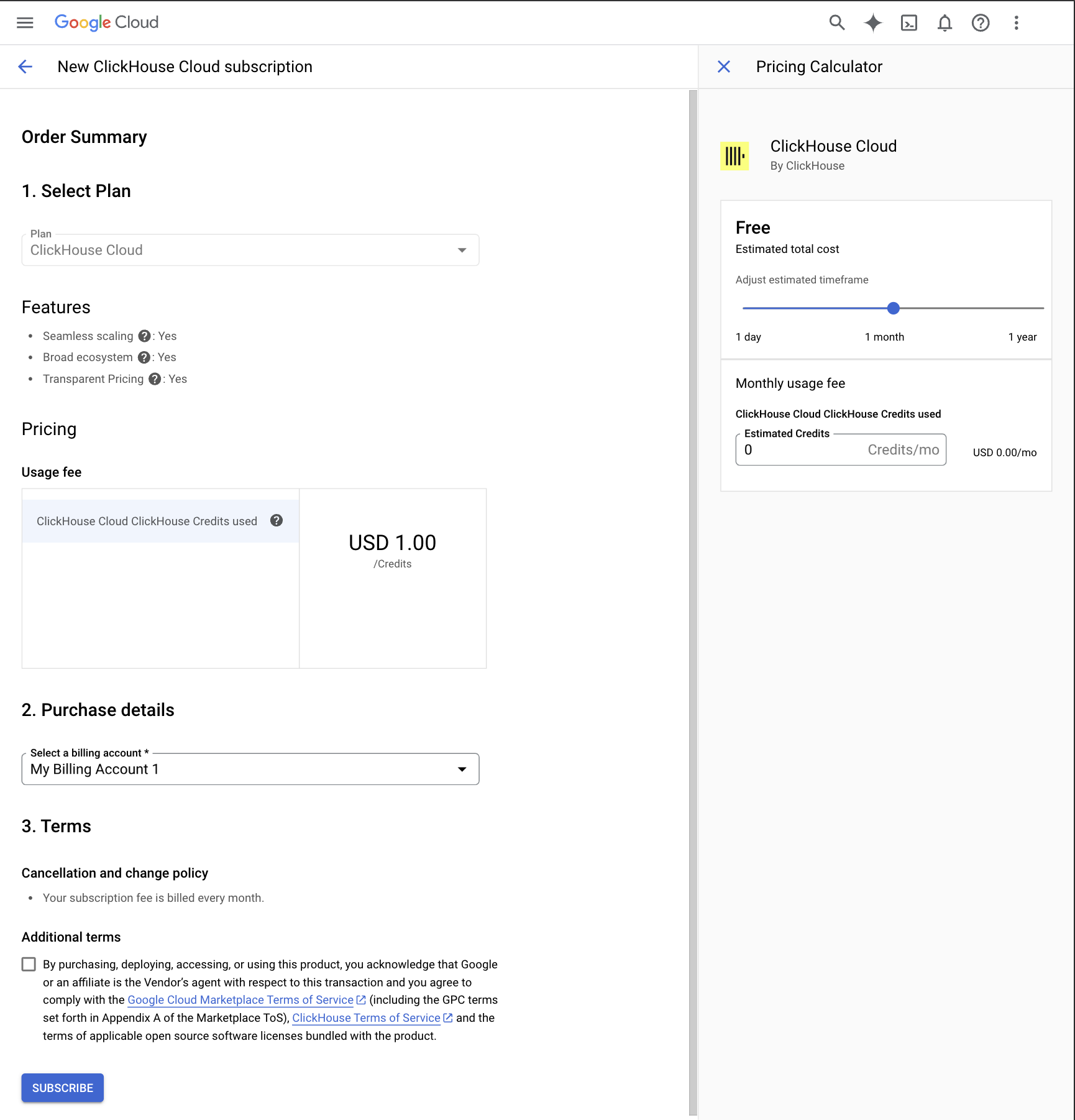 Configure subscription in GCP Marketplace