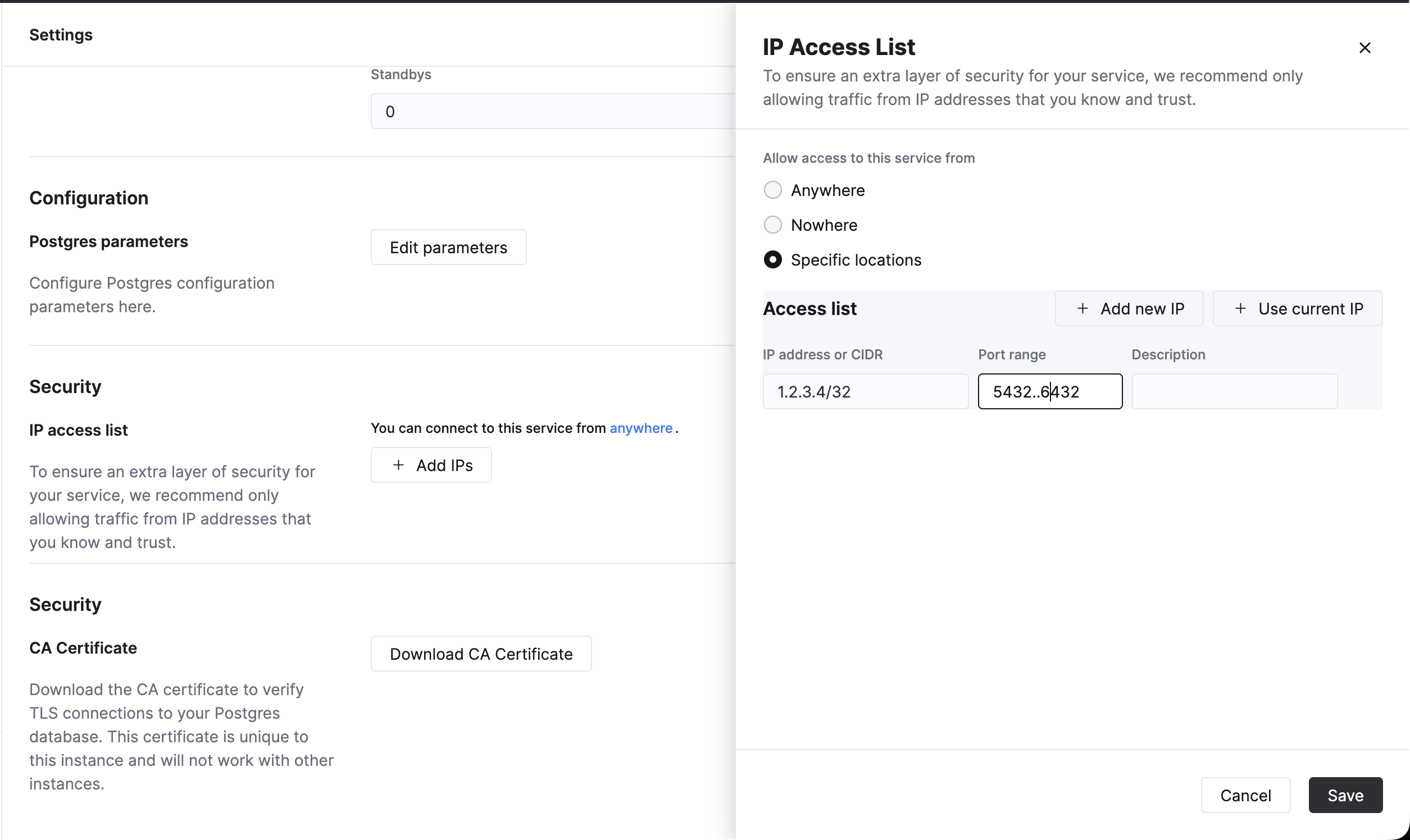 IP Access List configuration