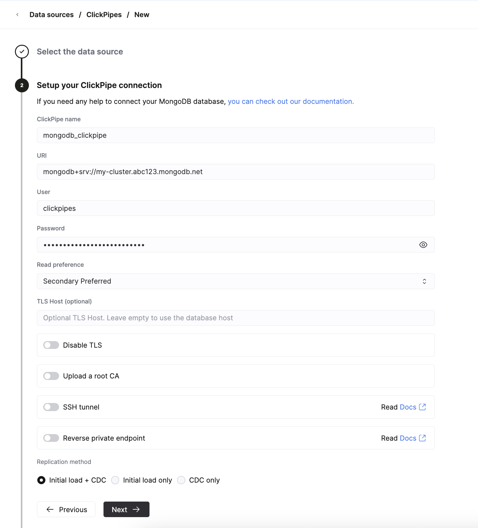 Fill in connection details