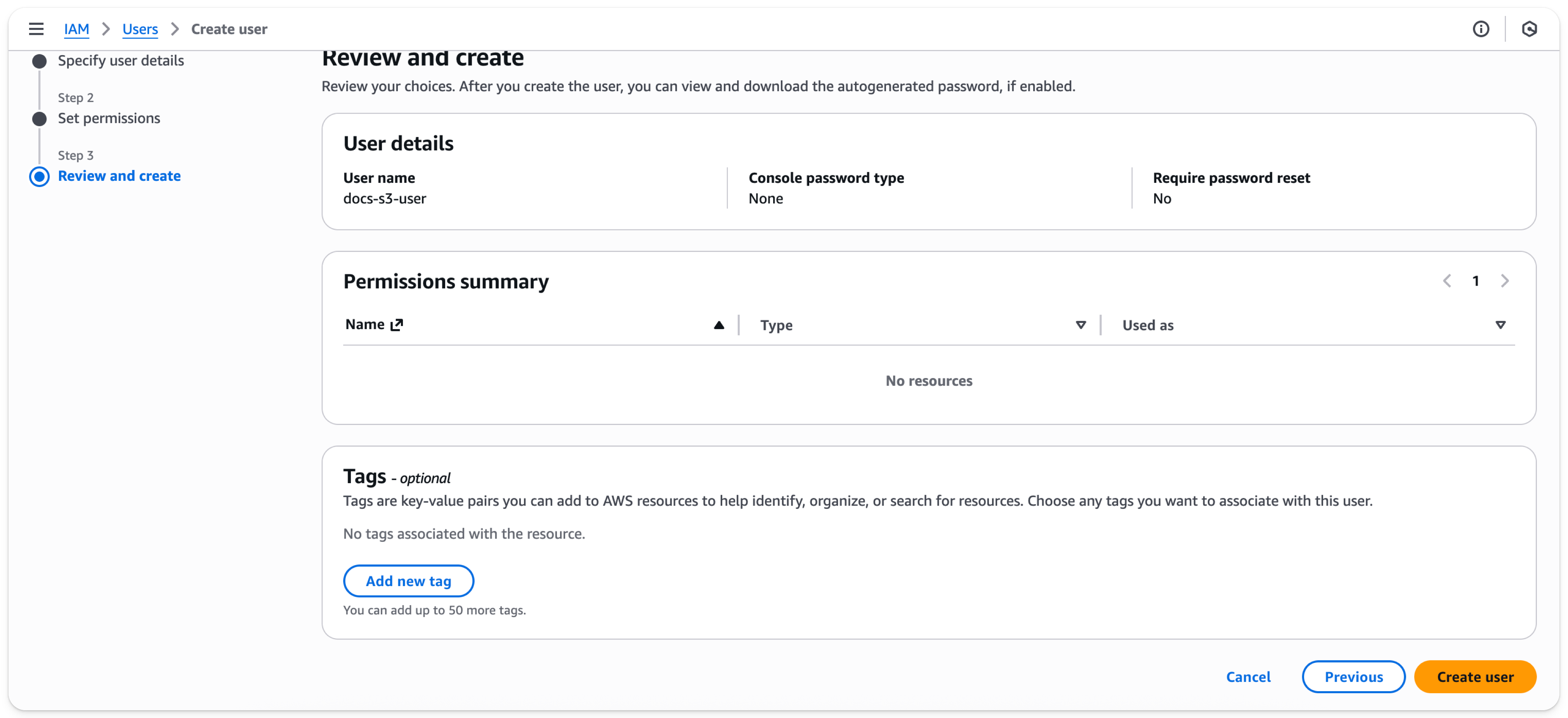 AWS IAM Management Console - Adding a new user